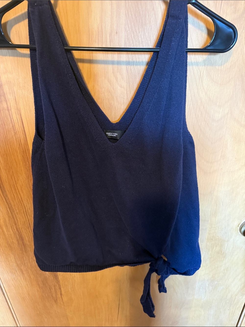 Simply Vera Vera Wang Navy Knit V-Neck Tie-Hem Tank